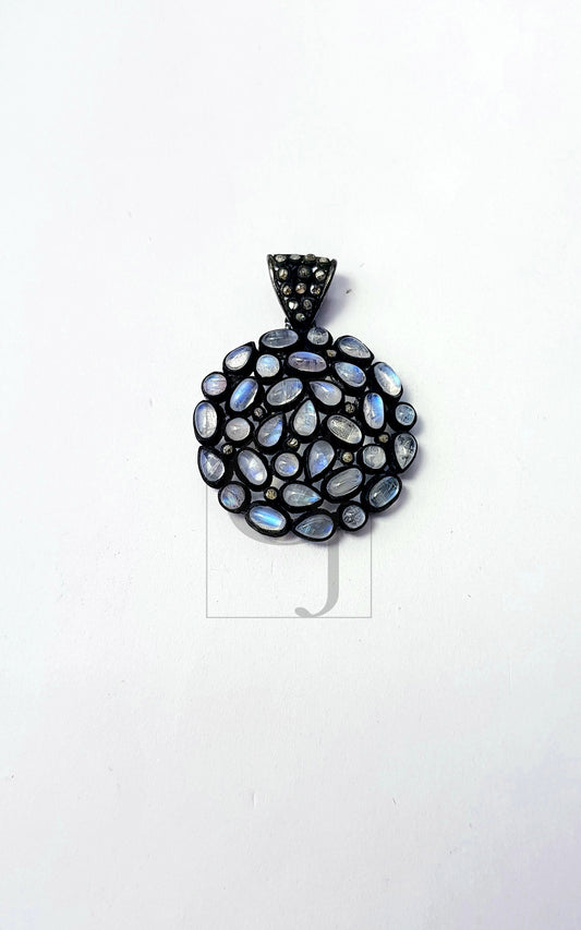 Very beautiful rain moonstone Rosecut pave diamond pendant 925 sterling silver handmade finish diamond jewelry pendant