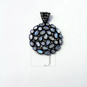 Very beautiful rain moonstone Rosecut pave diamond pendant 925 sterling silver handmade finish diamond jewelry pendant