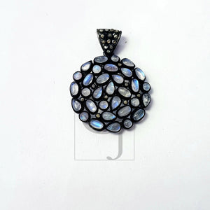 Very beautiful rain moonstone Rosecut pave diamond pendant 925 sterling silver handmade finish diamond jewelry pendant