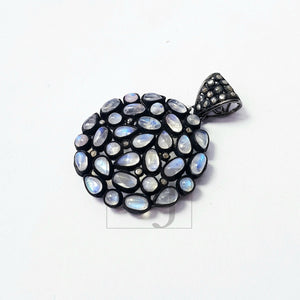 Very beautiful rain moonstone Rosecut pave diamond pendant 925 sterling silver handmade finish diamond jewelry pendant