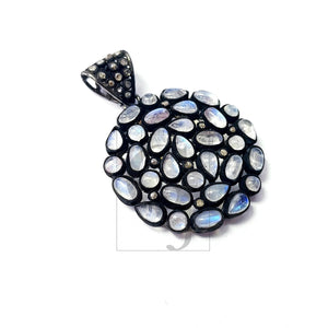 Very beautiful rain moonstone Rosecut pave diamond pendant 925 sterling silver handmade finish diamond jewelry pendant