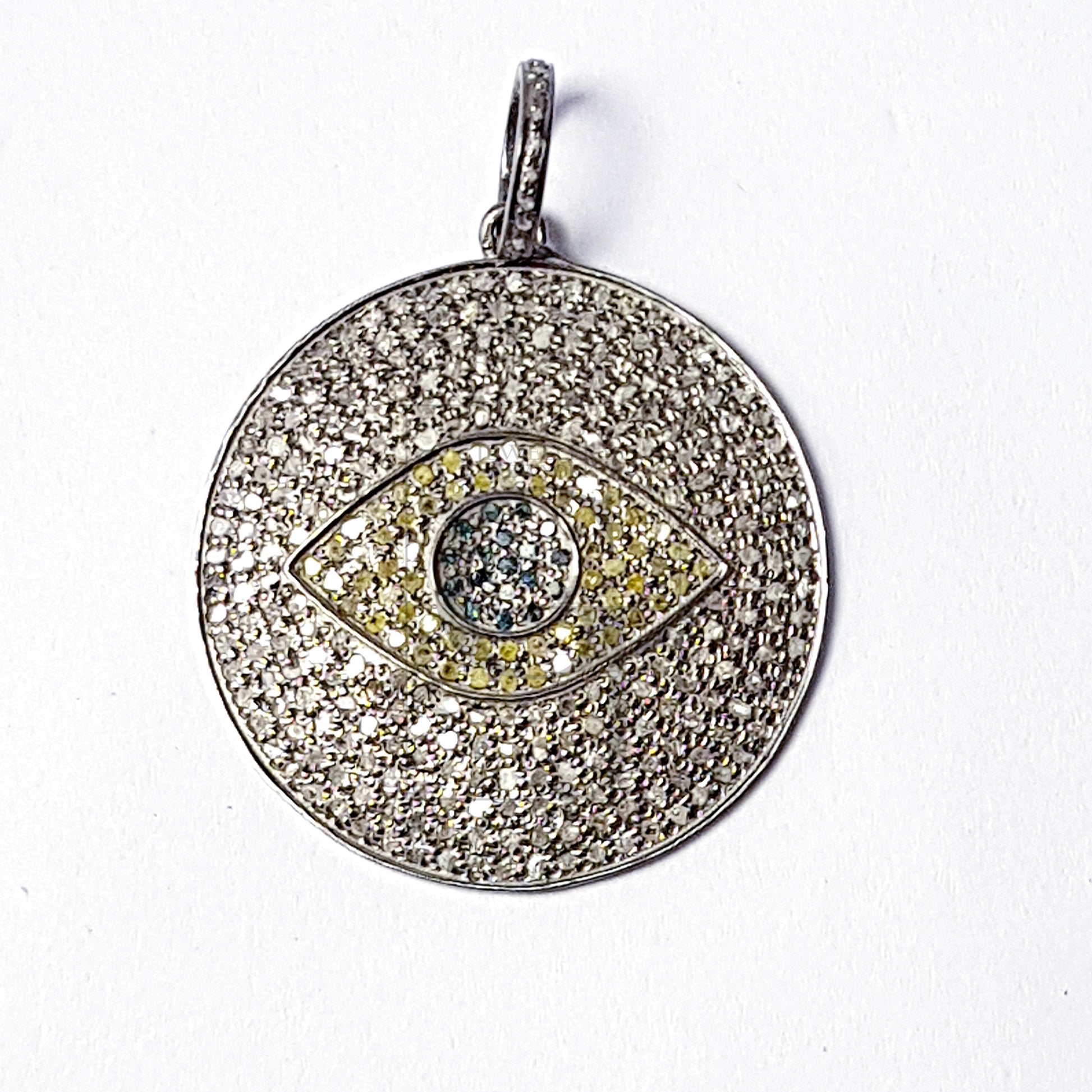 Beautiful Round Shaped Evil Eye Fashionable Design Rocecut Pave Diamond Pendant 925 Sterling Silver Handmade Geometrical Diamond Jewerly