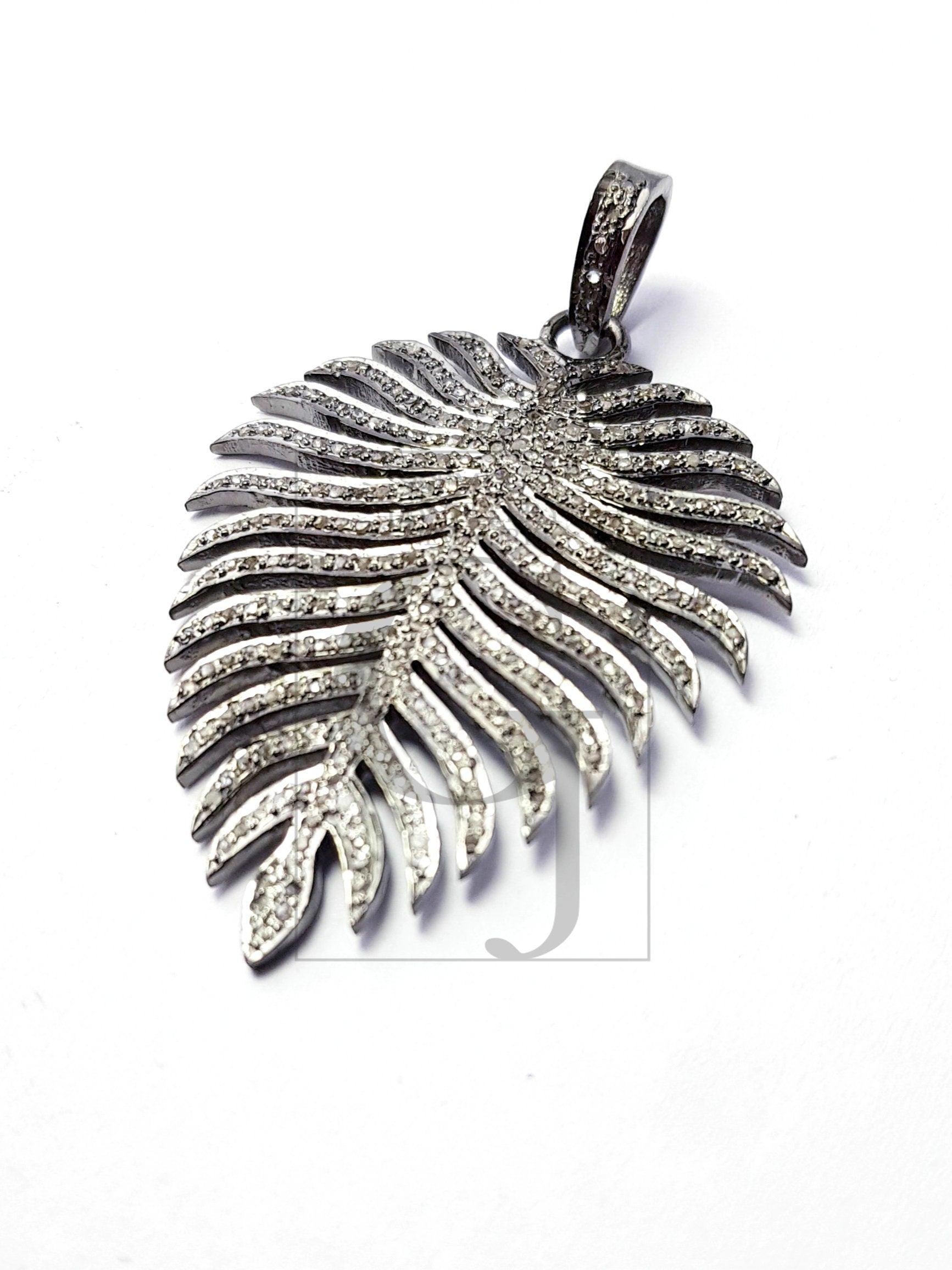 Leaf design latest rosecut pave diamond pendant 925 sterling silver handmade finish diamond pendant jewelry