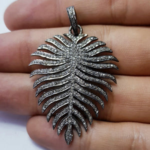 Leaf design latest rosecut pave diamond pendant 925 sterling silver handmade finish diamond pendant jewelry