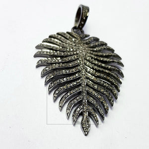 Leaf design latest rosecut pave diamond pendant 925 sterling silver handmade finish diamond pendant jewelry