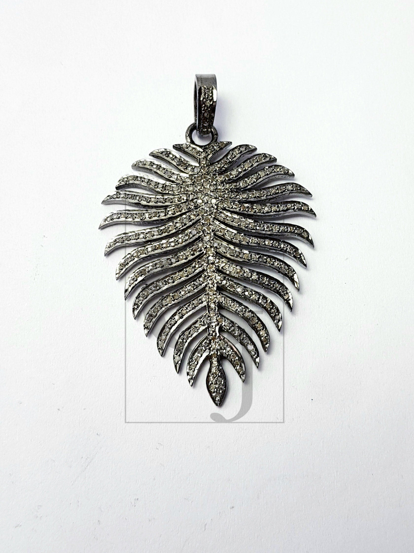 Leaf design latest rosecut pave diamond pendant 925 sterling silver handmade finish diamond pendant jewelry