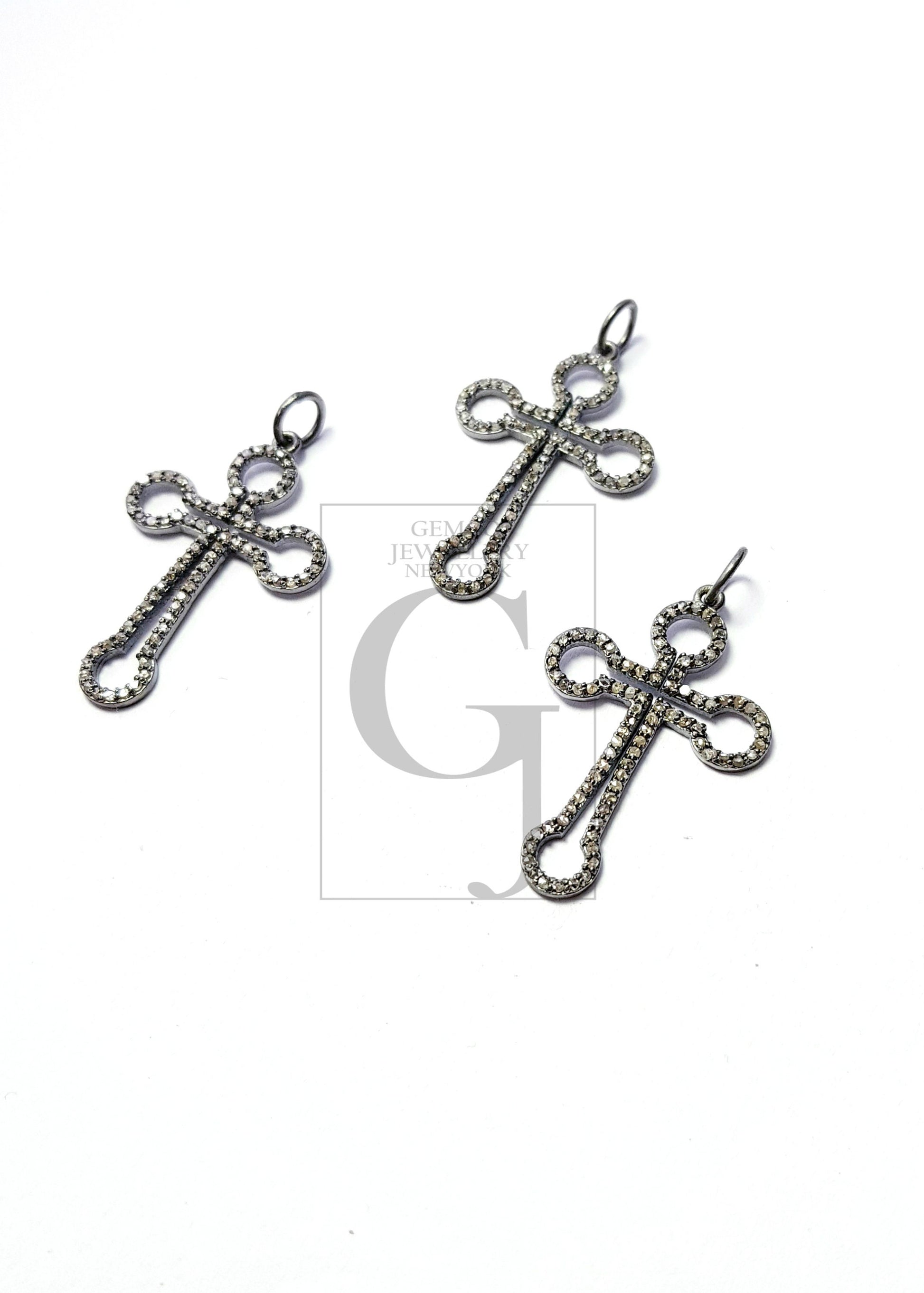 Beautiful Cross Design Rosecut Pave Diamond Pendant 925 Sterling Silver Handmade Finish Latest Style Diamond Pendent Jewelry