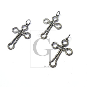 Beautiful Cross Design Rosecut Pave Diamond Pendant 925 Sterling Silver Handmade Finish Latest Style Diamond Pendent Jewelry