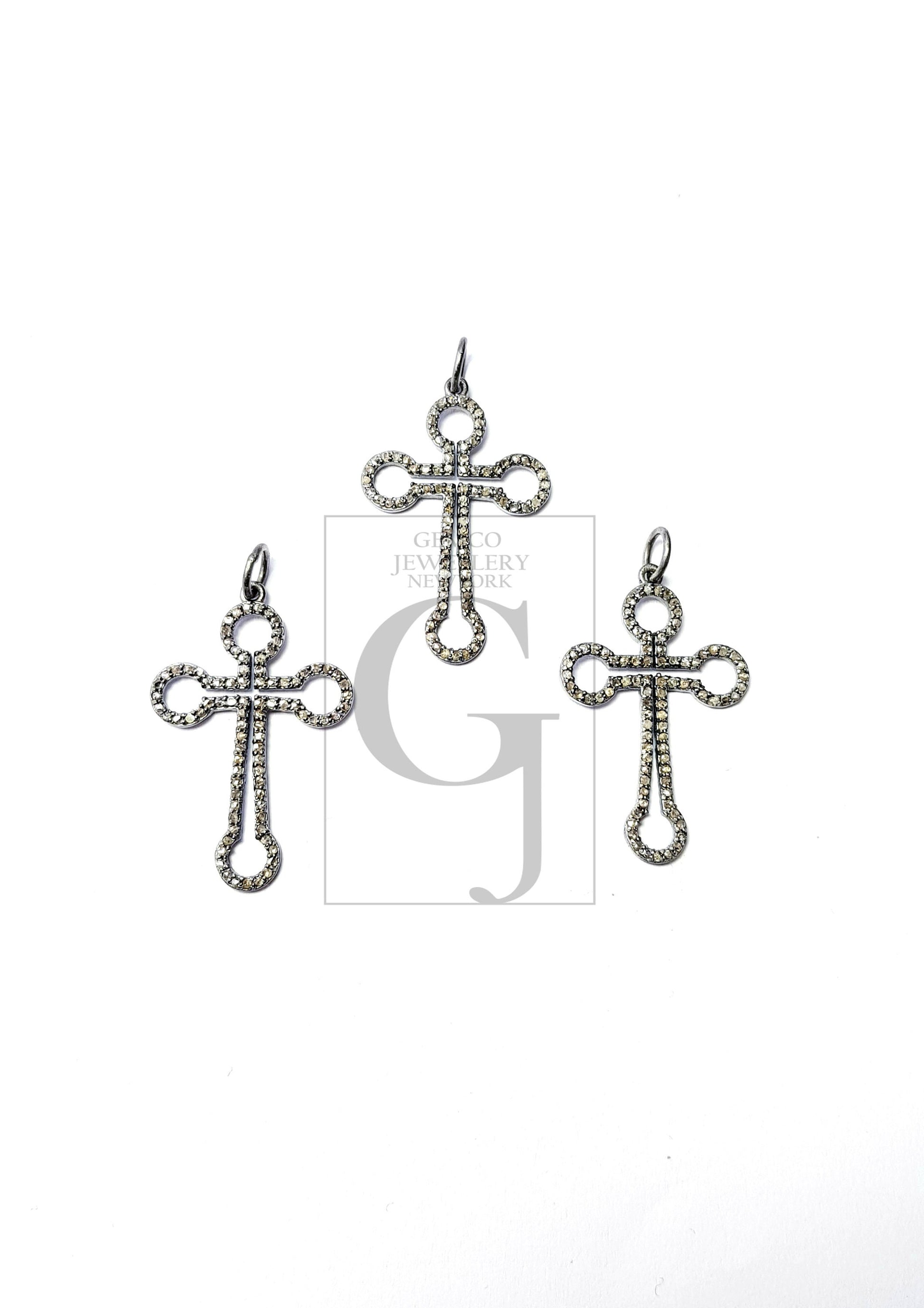 Beautiful Cross Design Rosecut Pave Diamond Pendant 925 Sterling Silver Handmade Finish Latest Style Diamond Pendent Jewelry