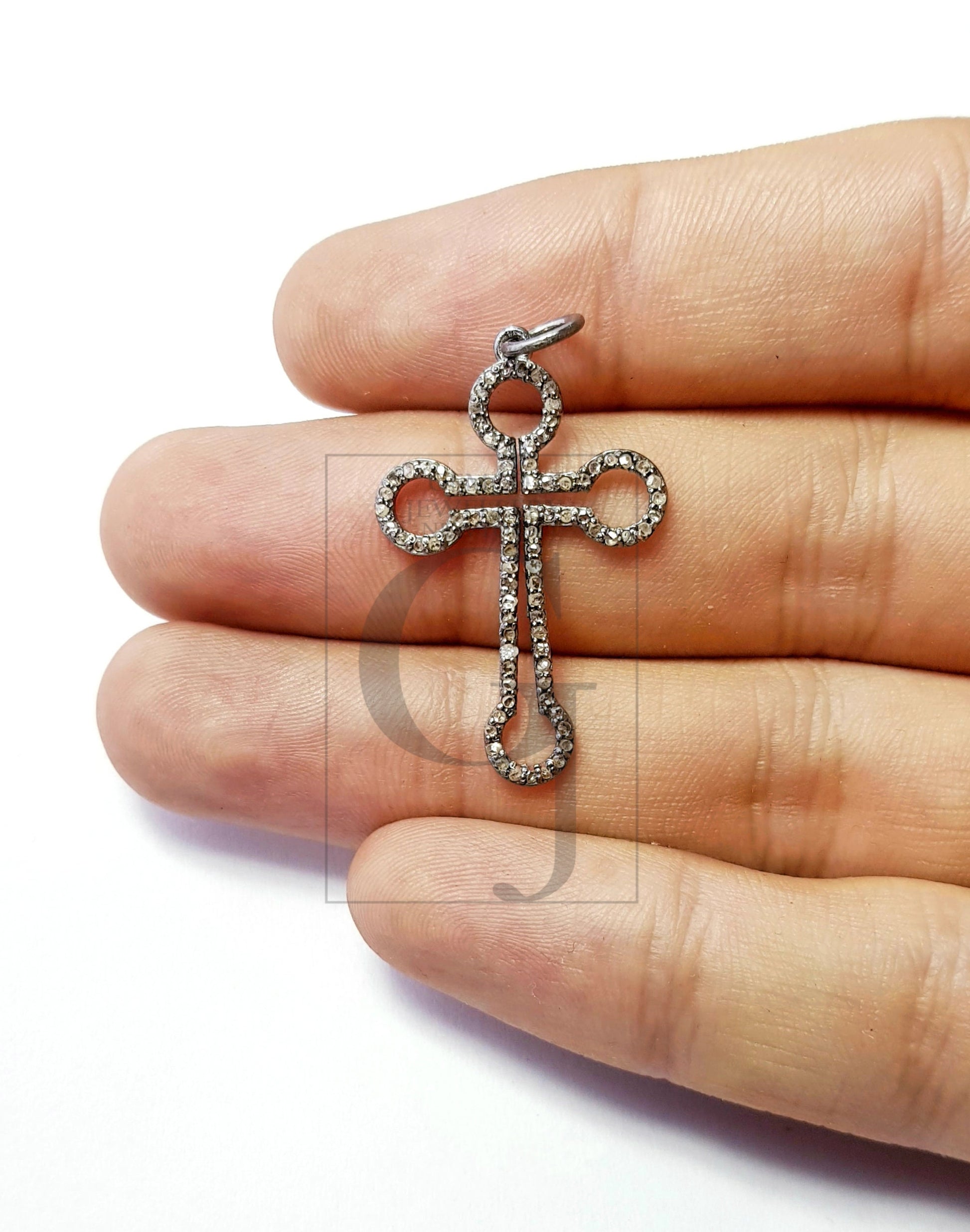 Beautiful Cross Design Rosecut Pave Diamond Pendant 925 Sterling Silver Handmade Finish Latest Style Diamond Pendent Jewelry