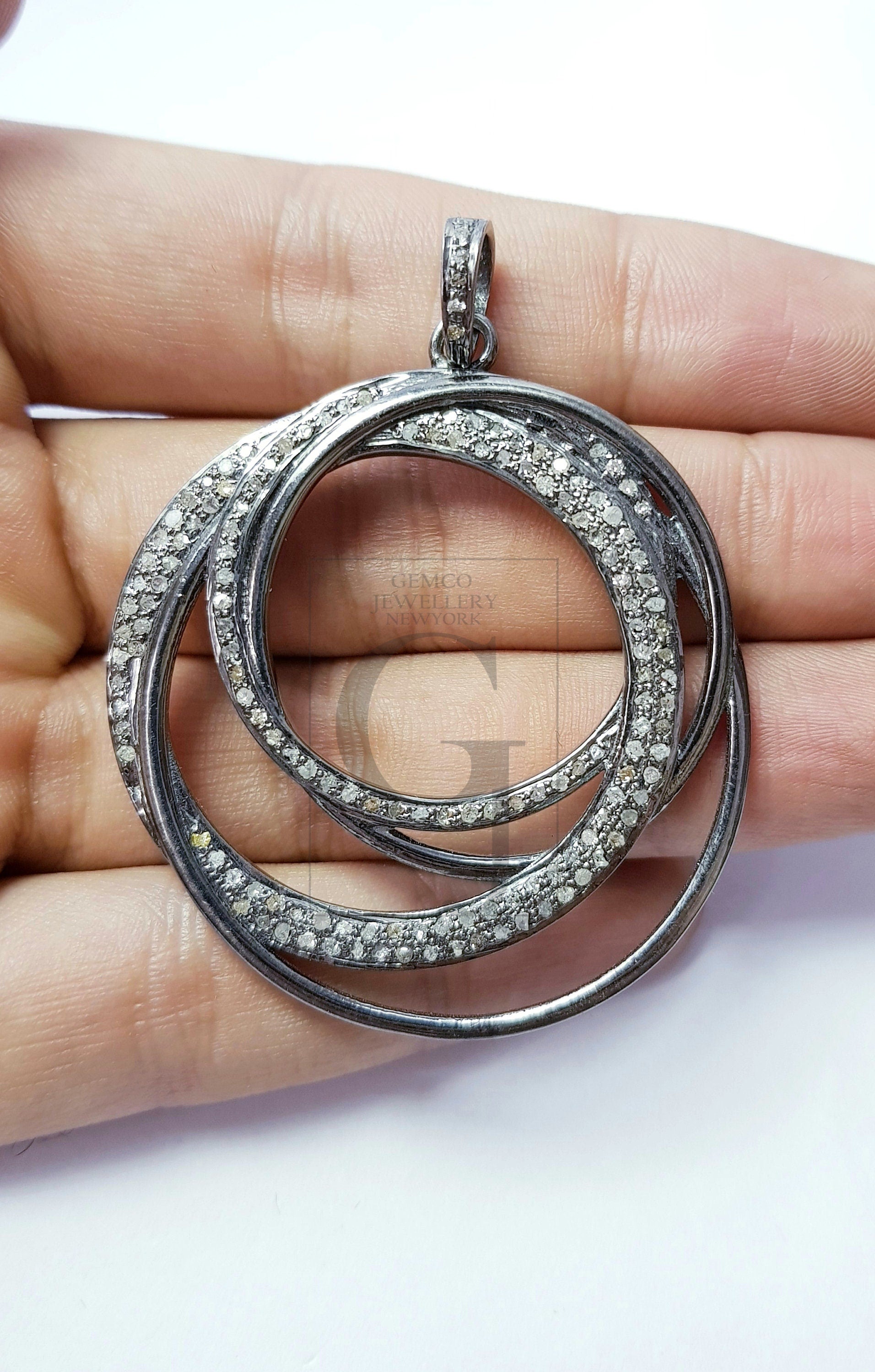 Very Unique design circle shaped Rosecut pave diamond pendant 925 sterling silver handmade finish beautiful diamond pendant jewelry