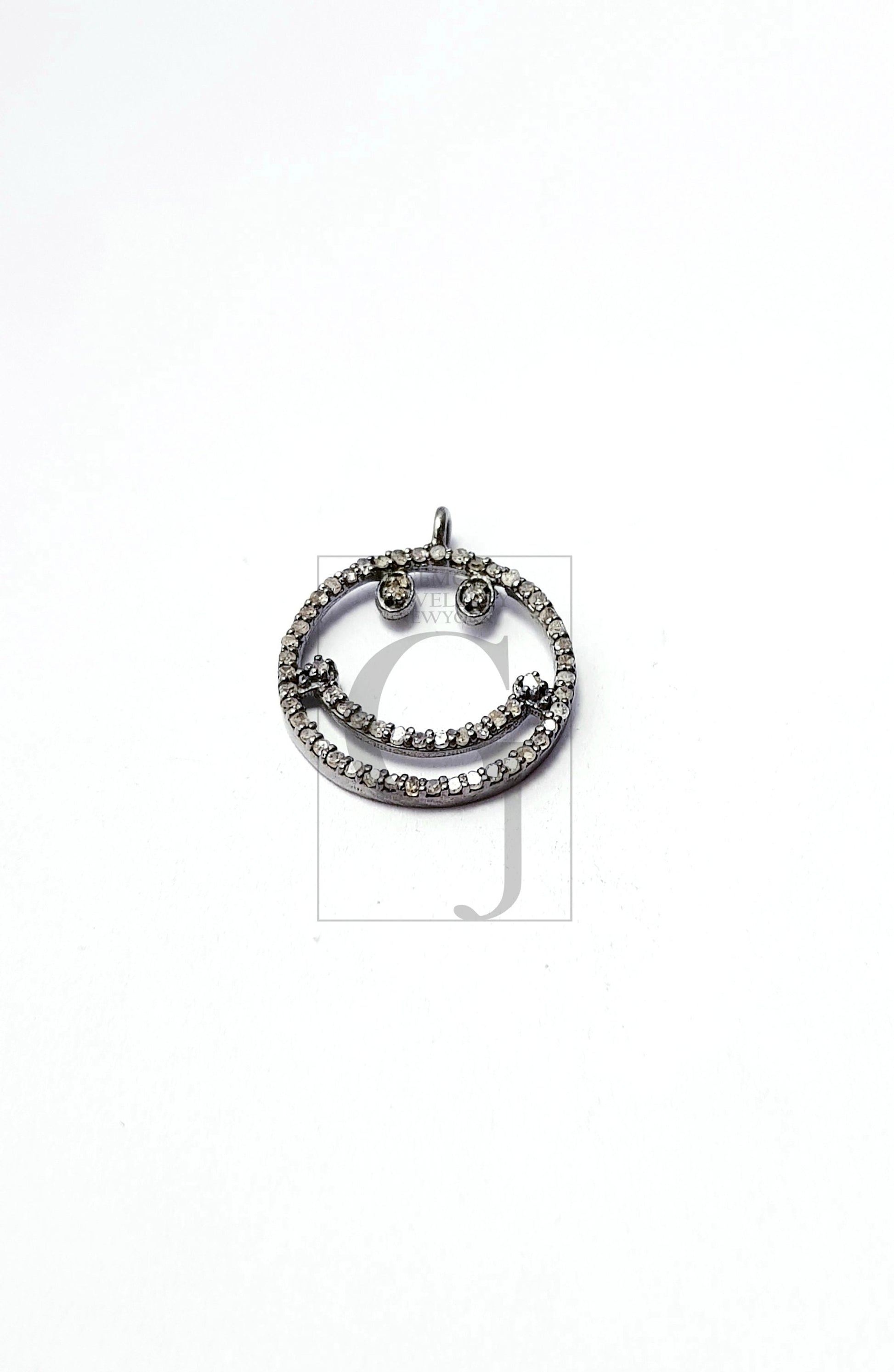 Charm pendent Smiley design Rosecut pave diamond pendant 925 sterling silver handmade finish beautiful diamond pendant jewelry