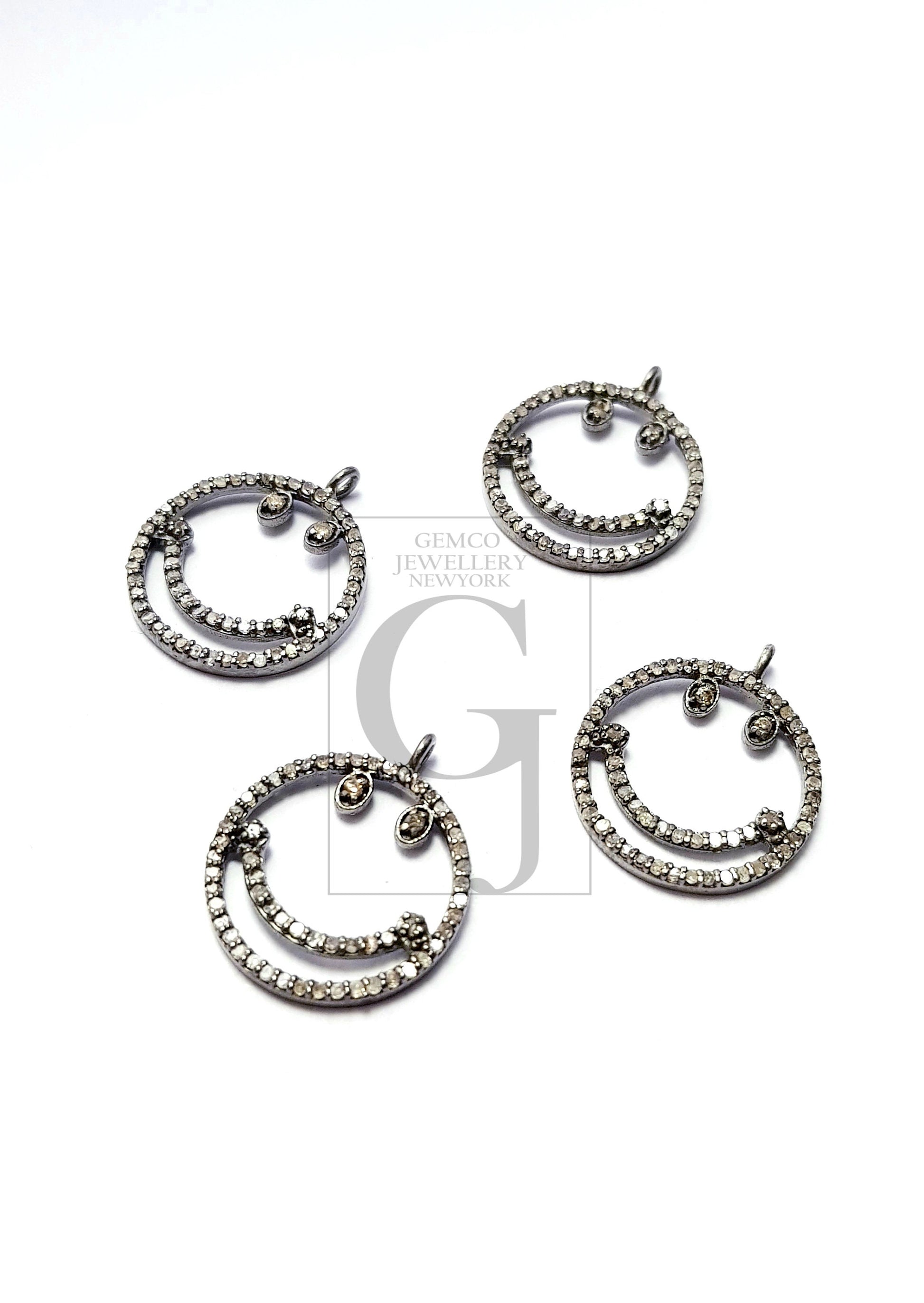Charm pendent Smiley design Rosecut pave diamond pendant 925 sterling silver handmade finish beautiful diamond pendant jewelry
