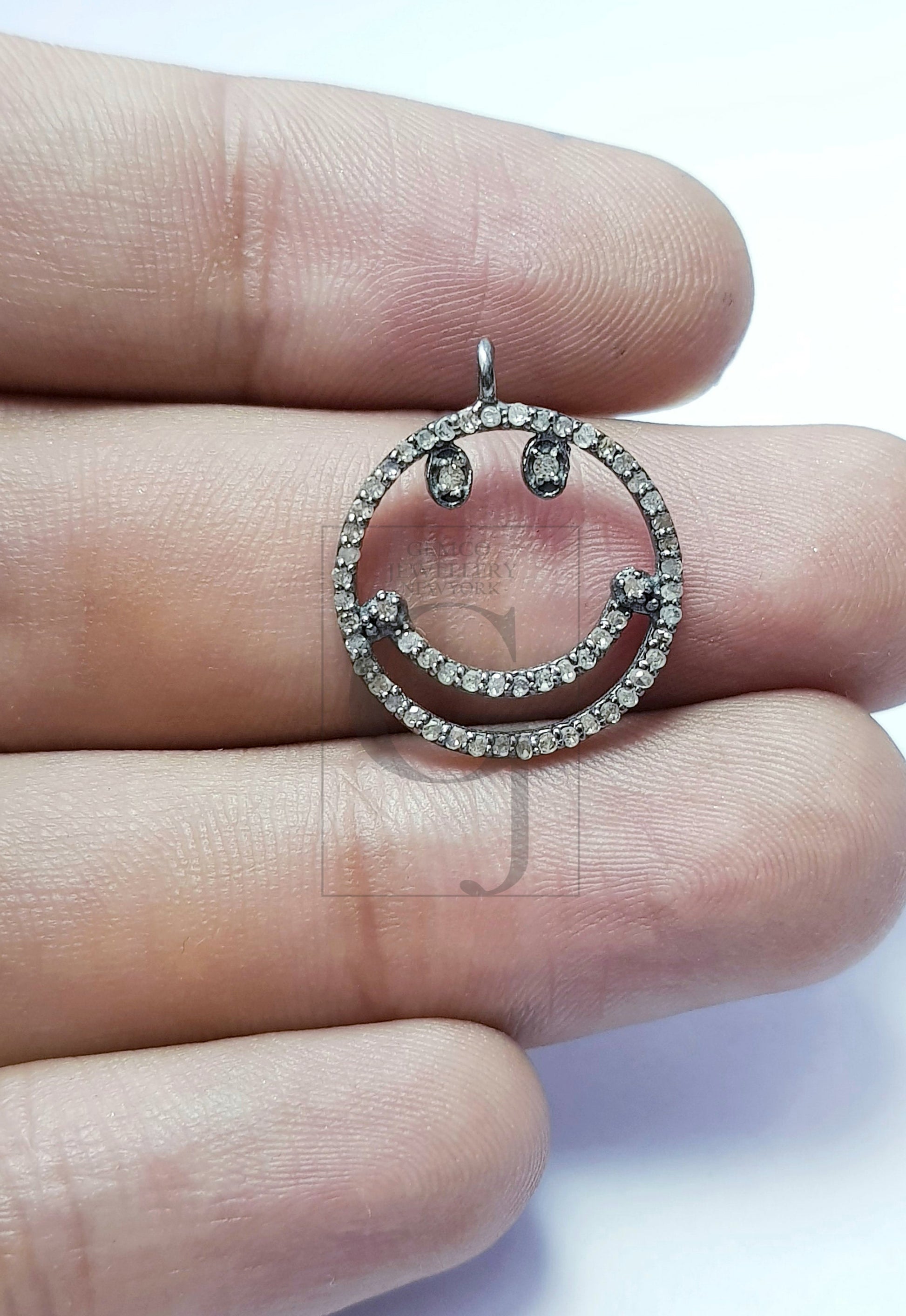 Charm pendent Smiley design Rosecut pave diamond pendant 925 sterling silver handmade finish beautiful diamond pendant jewelry