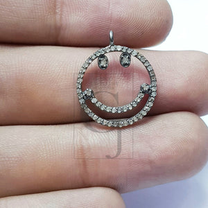 Charm pendent Smiley design Rosecut pave diamond pendant 925 sterling silver handmade finish beautiful diamond pendant jewelry