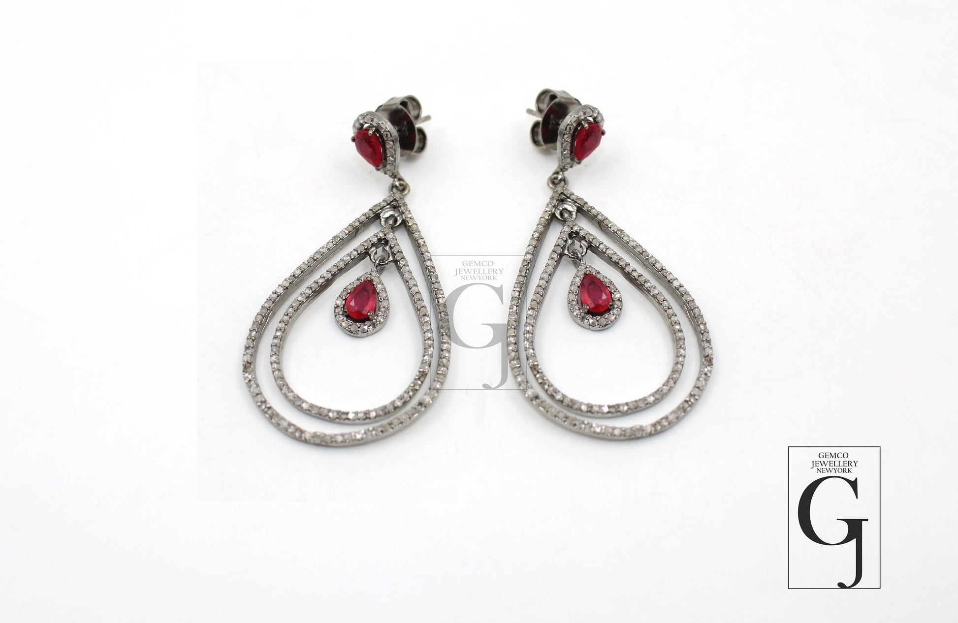 Fashionable ruby designer earring Rosecut pave diamond earrings 925 sterling silver handmade silver finish  diamond earrings