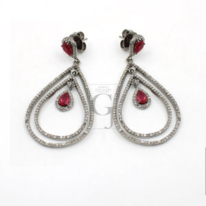 Fashionable ruby designer earring Rosecut pave diamond earrings 925 sterling silver handmade silver finish  diamond earrings