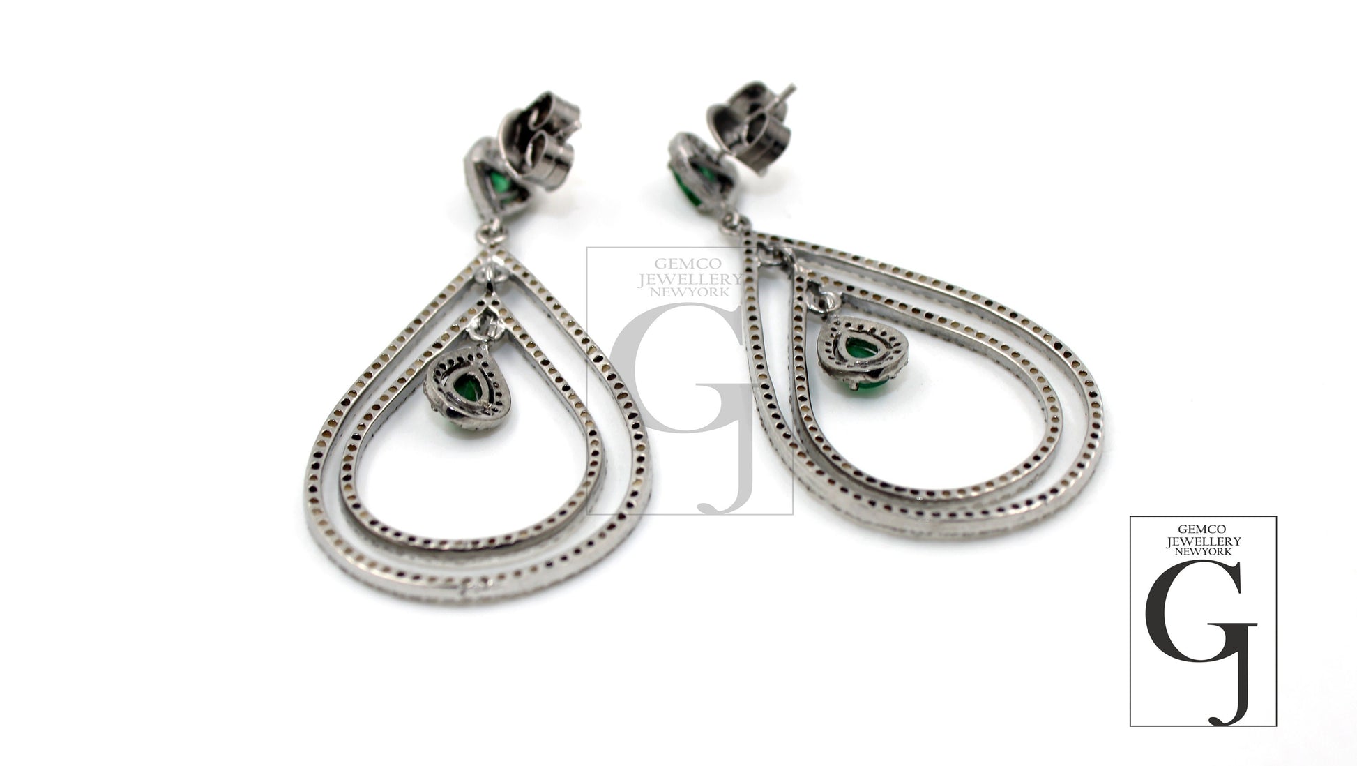 Fashionable Emerald designer earring Rosecut pave diamond earrings 925 sterling silver handmade silver finish sapphire diamond earrings