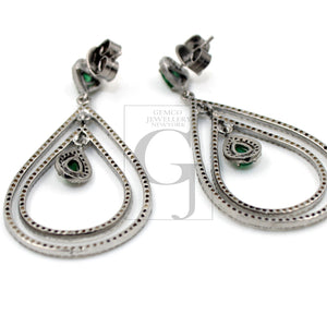 Fashionable Emerald designer earring Rosecut pave diamond earrings 925 sterling silver handmade silver finish sapphire diamond earrings