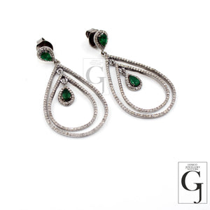 Fashionable Emerald designer earring Rosecut pave diamond earrings 925 sterling silver handmade silver finish sapphire diamond earrings