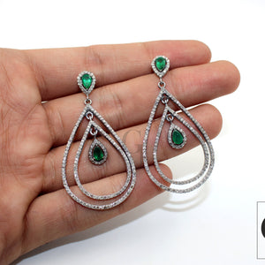 Fashionable Emerald designer earring Rosecut pave diamond earrings 925 sterling silver handmade silver finish sapphire diamond earrings