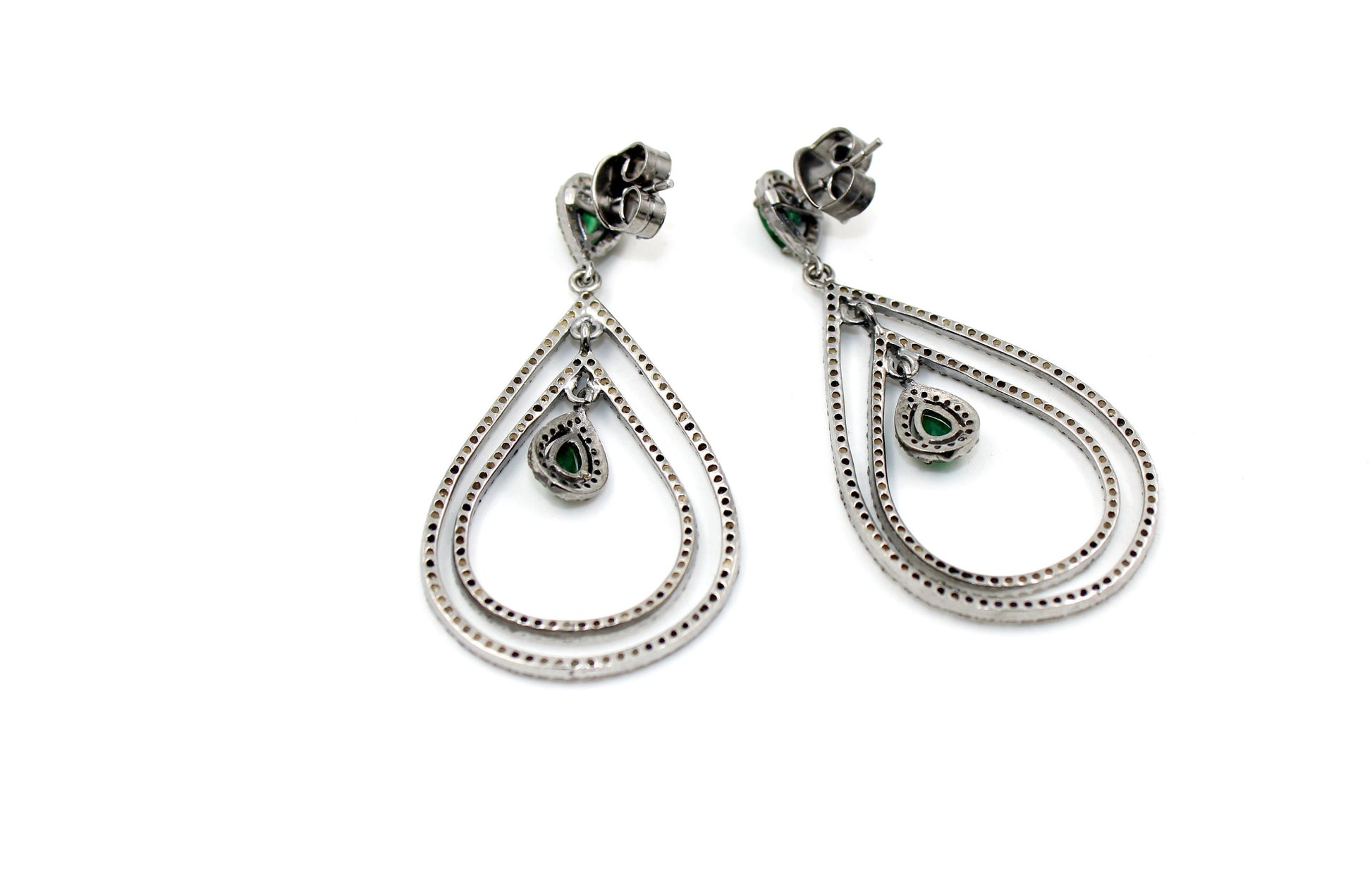 Fashionable Emerald designer earring Rosecut pave diamond earrings 925 sterling silver handmade silver finish sapphire diamond earrings