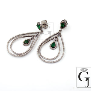 Fashionable Emerald designer earring Rosecut pave diamond earrings 925 sterling silver handmade silver finish sapphire diamond earrings