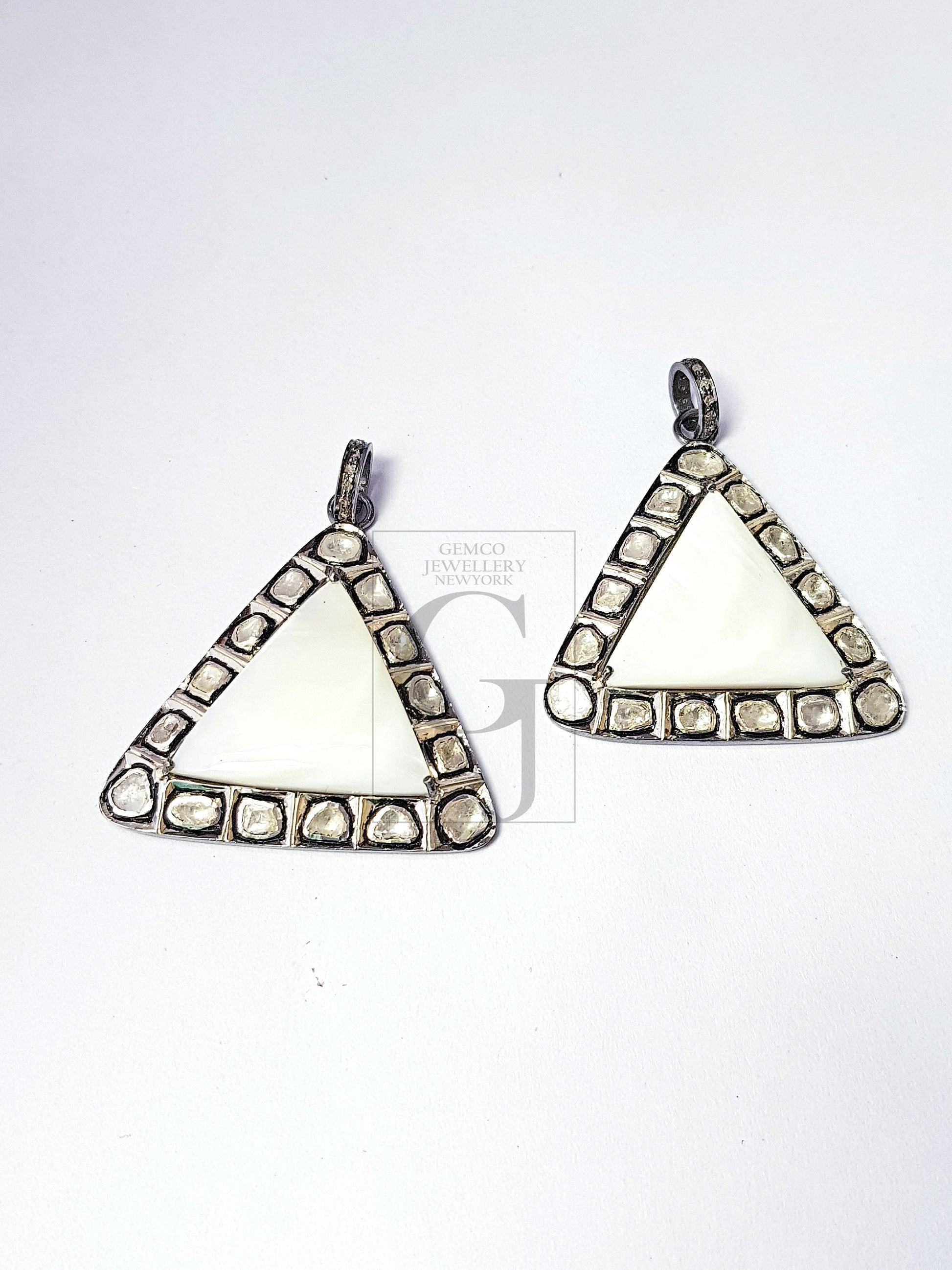 1pc Pearl With Polki Diamond Slice  Diamond Pendant Rosecut Pendant 925 Sterling Silver Handmade Pendant Jewelry Pendant For Necklaces