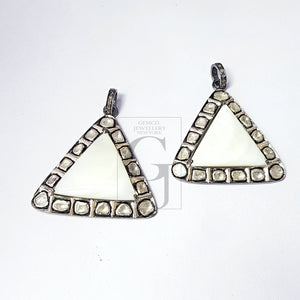 1pc Pearl With Polki Diamond Slice  Diamond Pendant Rosecut Pendant 925 Sterling Silver Handmade Pendant Jewelry Pendant For Necklaces