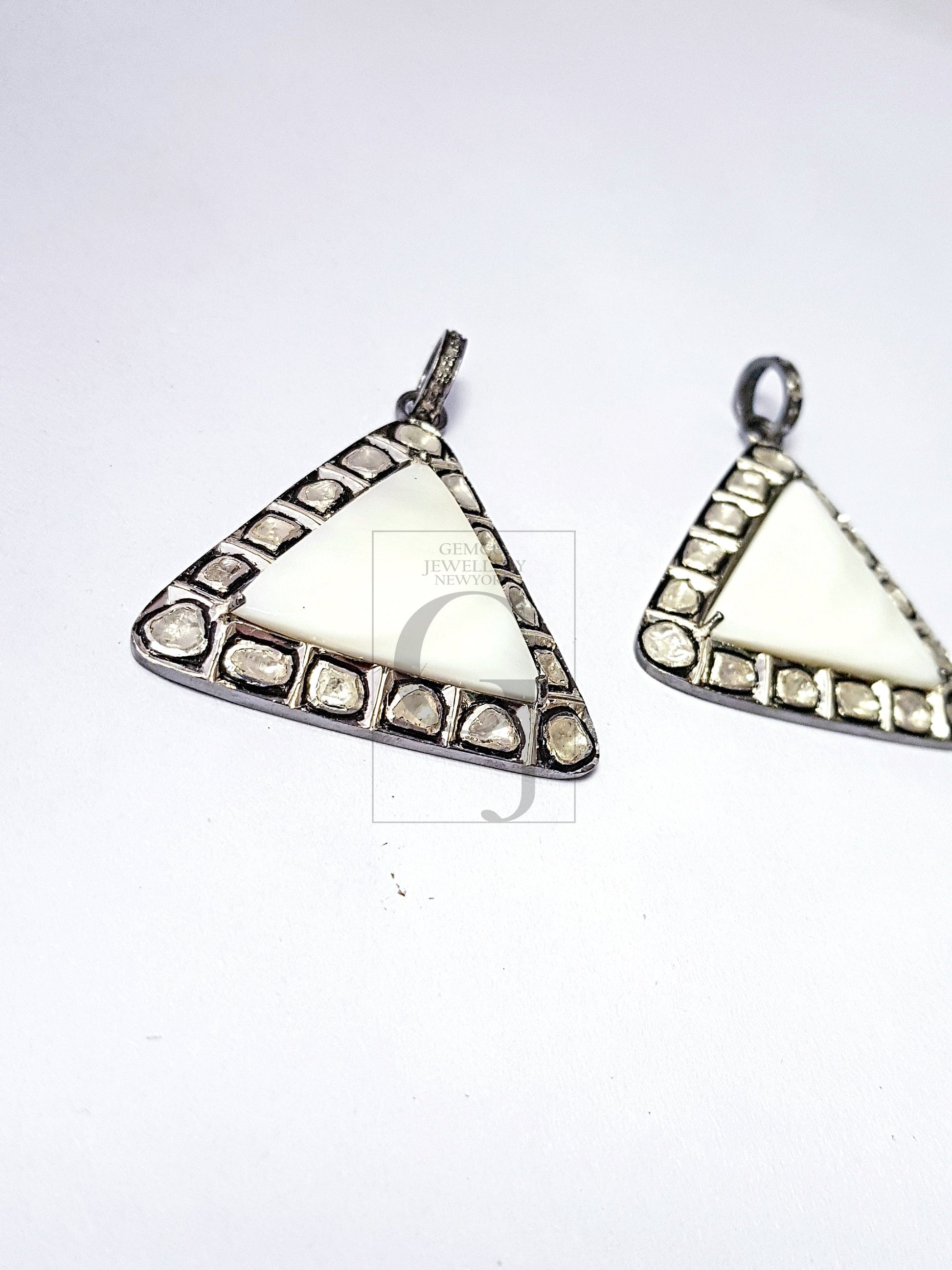 1pc Pearl With Polki Diamond Slice  Diamond Pendant Rosecut Pendant 925 Sterling Silver Handmade Pendant Jewelry Pendant For Necklaces