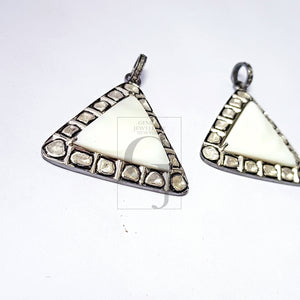 1pc Pearl With Polki Diamond Slice  Diamond Pendant Rosecut Pendant 925 Sterling Silver Handmade Pendant Jewelry Pendant For Necklaces
