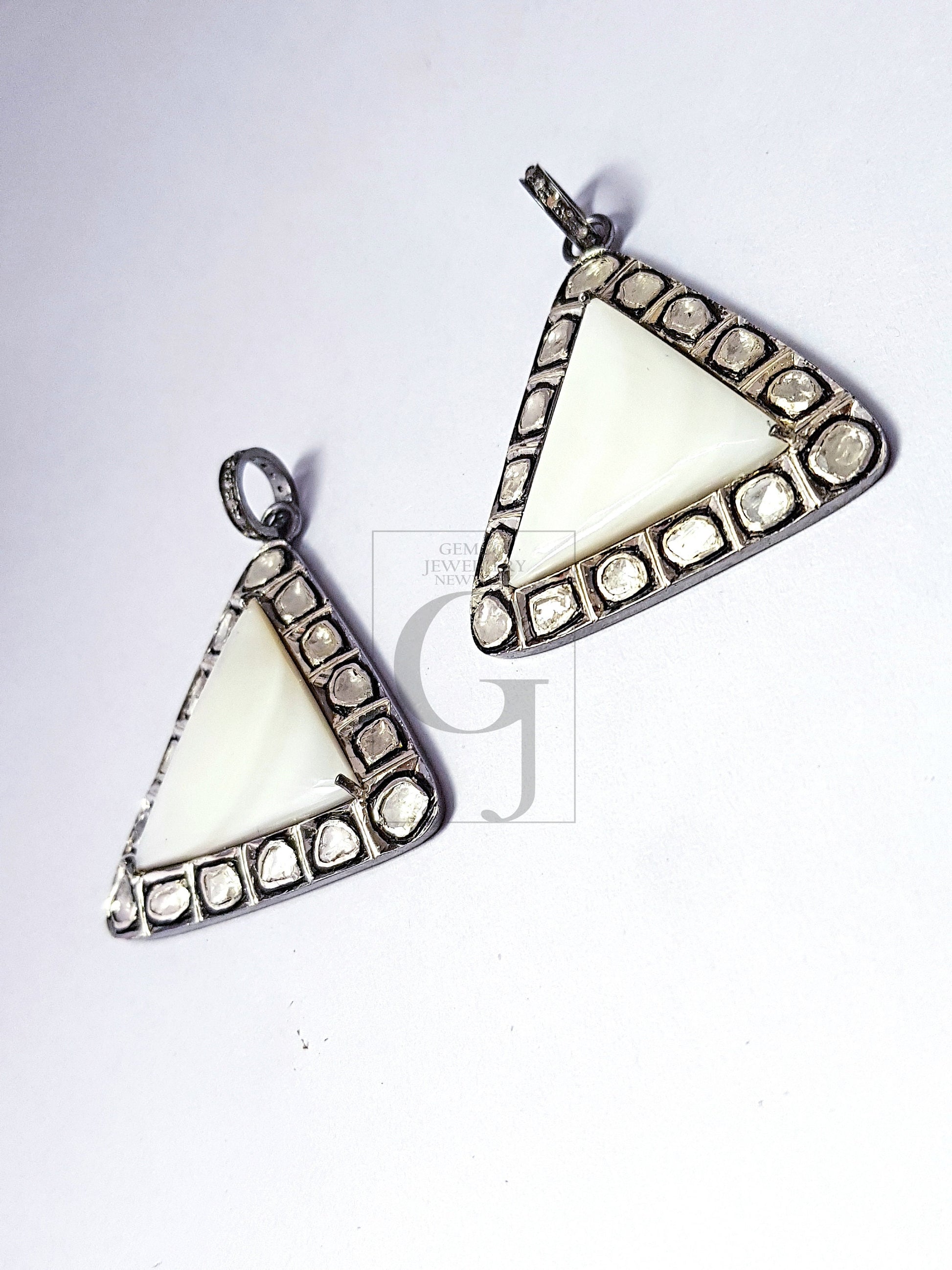 1pc Pearl With Polki Diamond Slice  Diamond Pendant Rosecut Pendant 925 Sterling Silver Handmade Pendant Jewelry Pendant For Necklaces