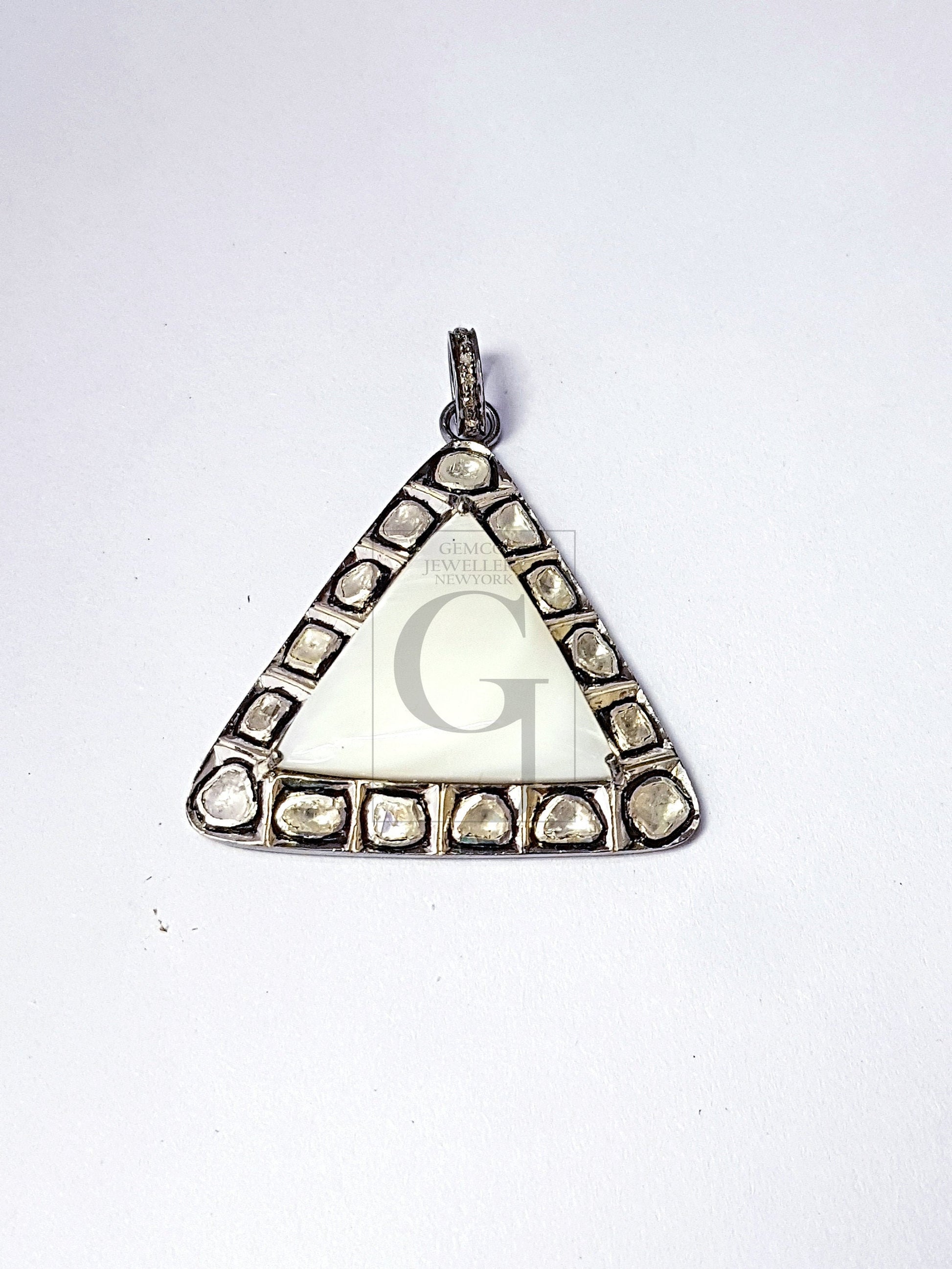 1pc Pearl With Polki Diamond Slice  Diamond Pendant Rosecut Pendant 925 Sterling Silver Handmade Pendant Jewelry Pendant For Necklaces