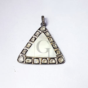 1pc Pearl With Polki Diamond Slice  Diamond Pendant Rosecut Pendant 925 Sterling Silver Handmade Pendant Jewelry Pendant For Necklaces