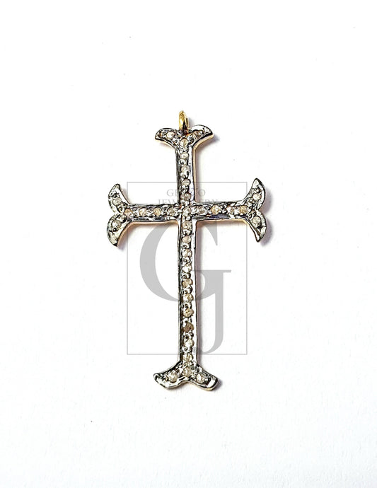 Pave diamond rosecut pendant 925 sterling silver pendant handmade diamond pendant pave diamond setting beautiful cross diamond pendant