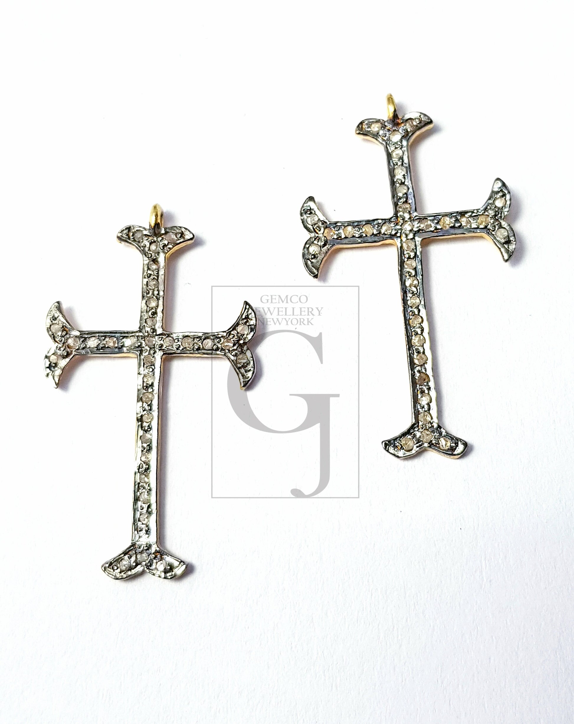 Pave diamond rosecut pendant 925 sterling silver pendant handmade diamond pendant pave diamond setting beautiful cross diamond pendant