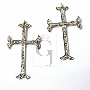 Pave diamond rosecut pendant 925 sterling silver pendant handmade diamond pendant pave diamond setting beautiful cross diamond pendant
