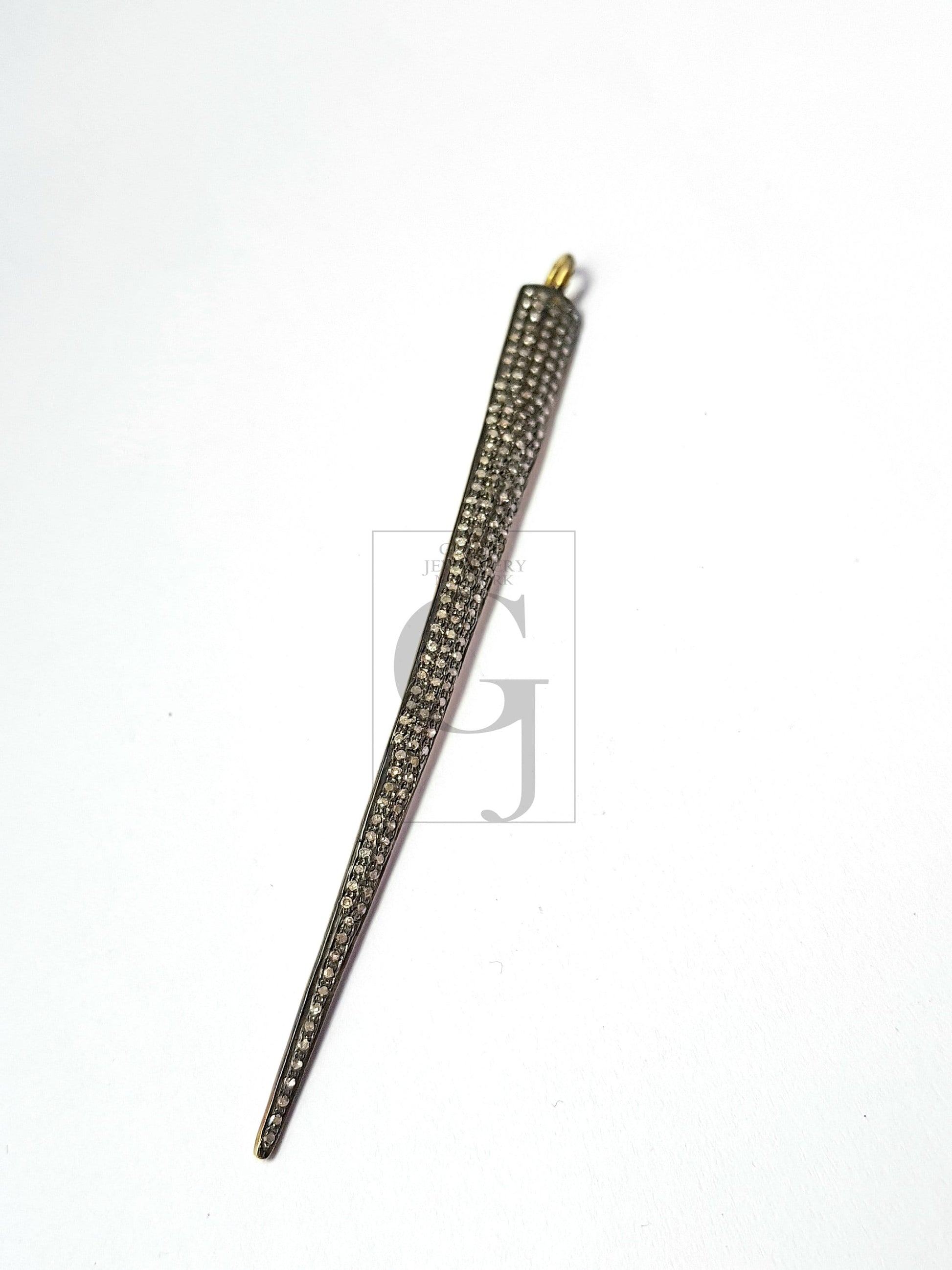 Pave Diamond Rosecut Pendant 925 Sterling Silver Pendant Handmade Diamond Pendant  Beautiful Spike Design Pave Diamond  Pendant Charm