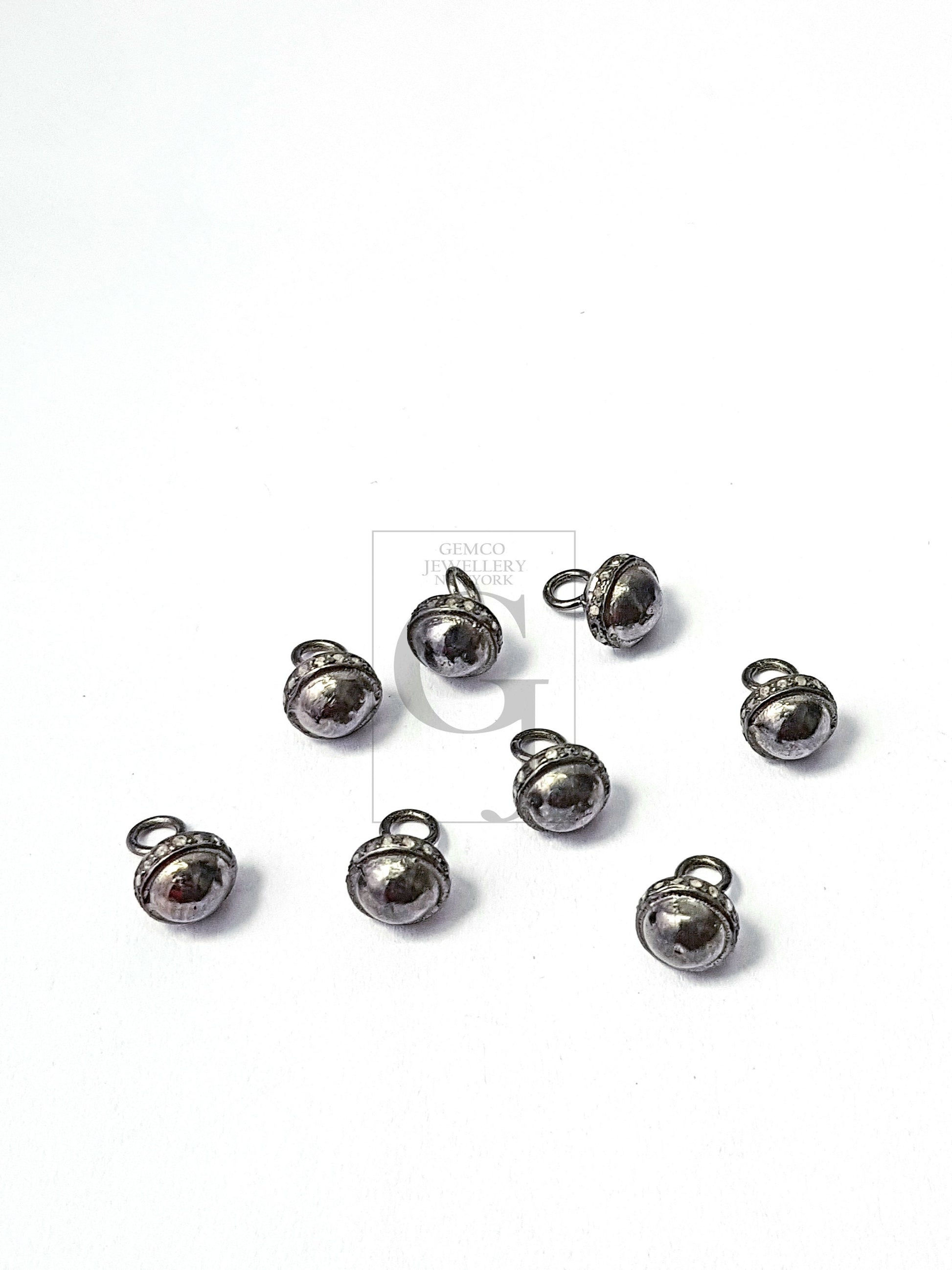 5pcs Pave Diamond Rosecut Pendant 925 Sterling Silver Pendant Handmade Diamond Pendant Ball Shaped Charm Diamond Pendant