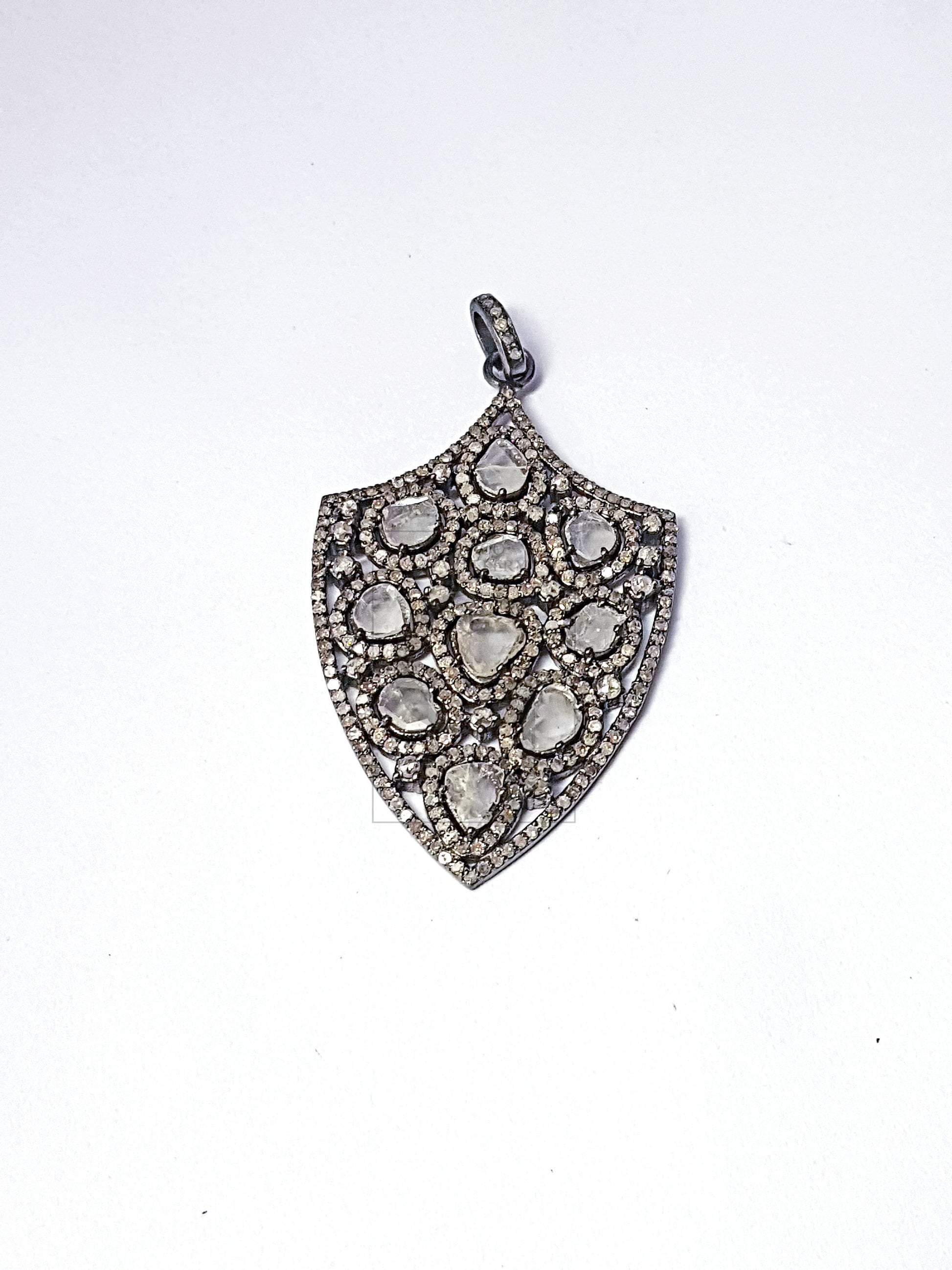 Pave diamond rosecut pendant 925 sterling silver pendant handmade diamond pendant Hollywood style  beautiful shield design diamond pendant