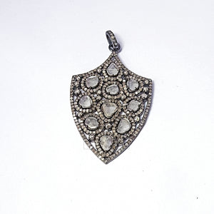 Pave diamond rosecut pendant 925 sterling silver pendant handmade diamond pendant Hollywood style  beautiful shield design diamond pendant