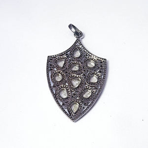 Pave diamond rosecut pendant 925 sterling silver pendant handmade diamond pendant Hollywood style  beautiful shield design diamond pendant