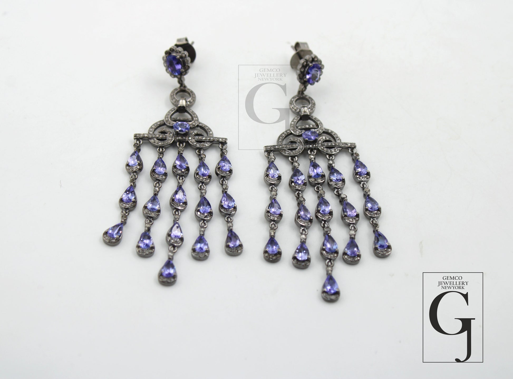 Very Beautiful Tanzanite Schindler Designer Earring Rosecut Pave Diamond Earring 925 Sterling Silver Handmade silver Finish Diamond Earring