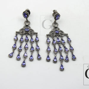 Very Beautiful Tanzanite Schindler Designer Earring Rosecut Pave Diamond Earring 925 Sterling Silver Handmade silver Finish Diamond Earring