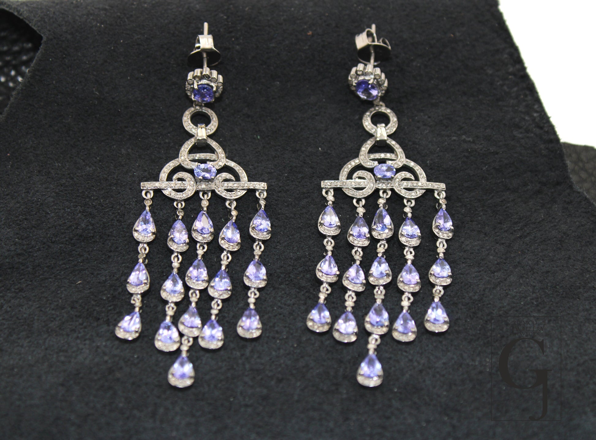 Very Beautiful Tanzanite Schindler Designer Earring Rosecut Pave Diamond Earring 925 Sterling Silver Handmade silver Finish Diamond Earring