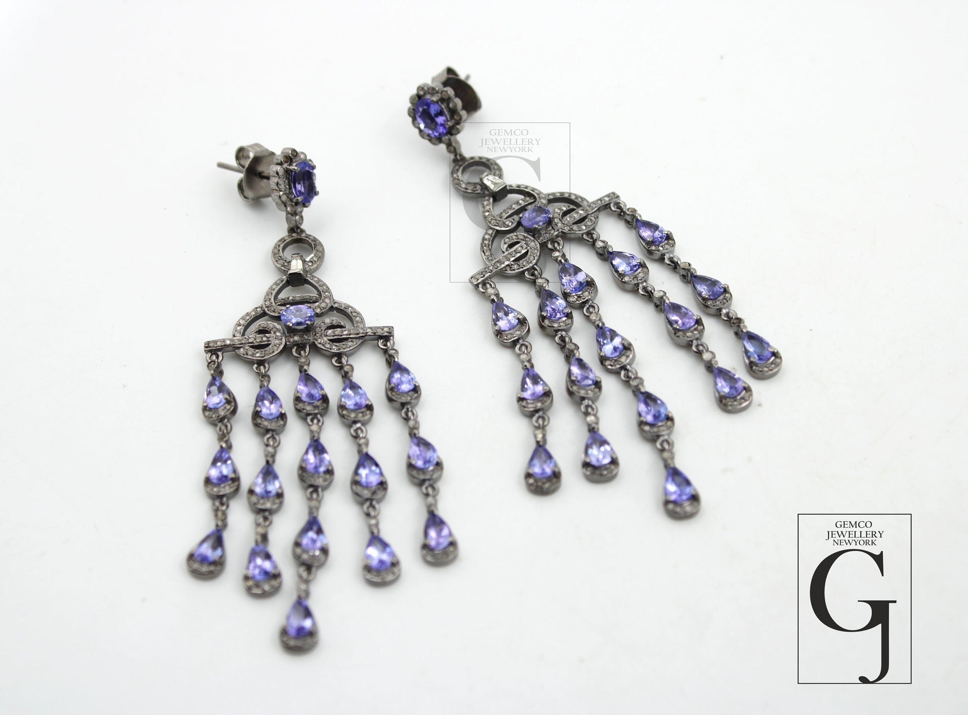 Very Beautiful Tanzanite Schindler Designer Earring Rosecut Pave Diamond Earring 925 Sterling Silver Handmade silver Finish Diamond Earring