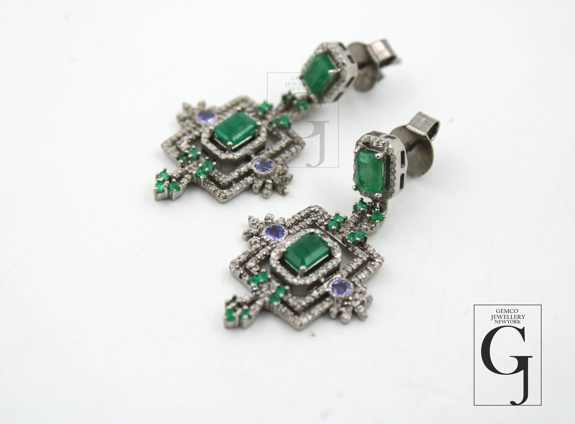 Beautiful Designer Emerald Earring Rosecut Pave Diamond Earrings 925 Sterling Silver Handmade Diamond Earring Schendlier Earring