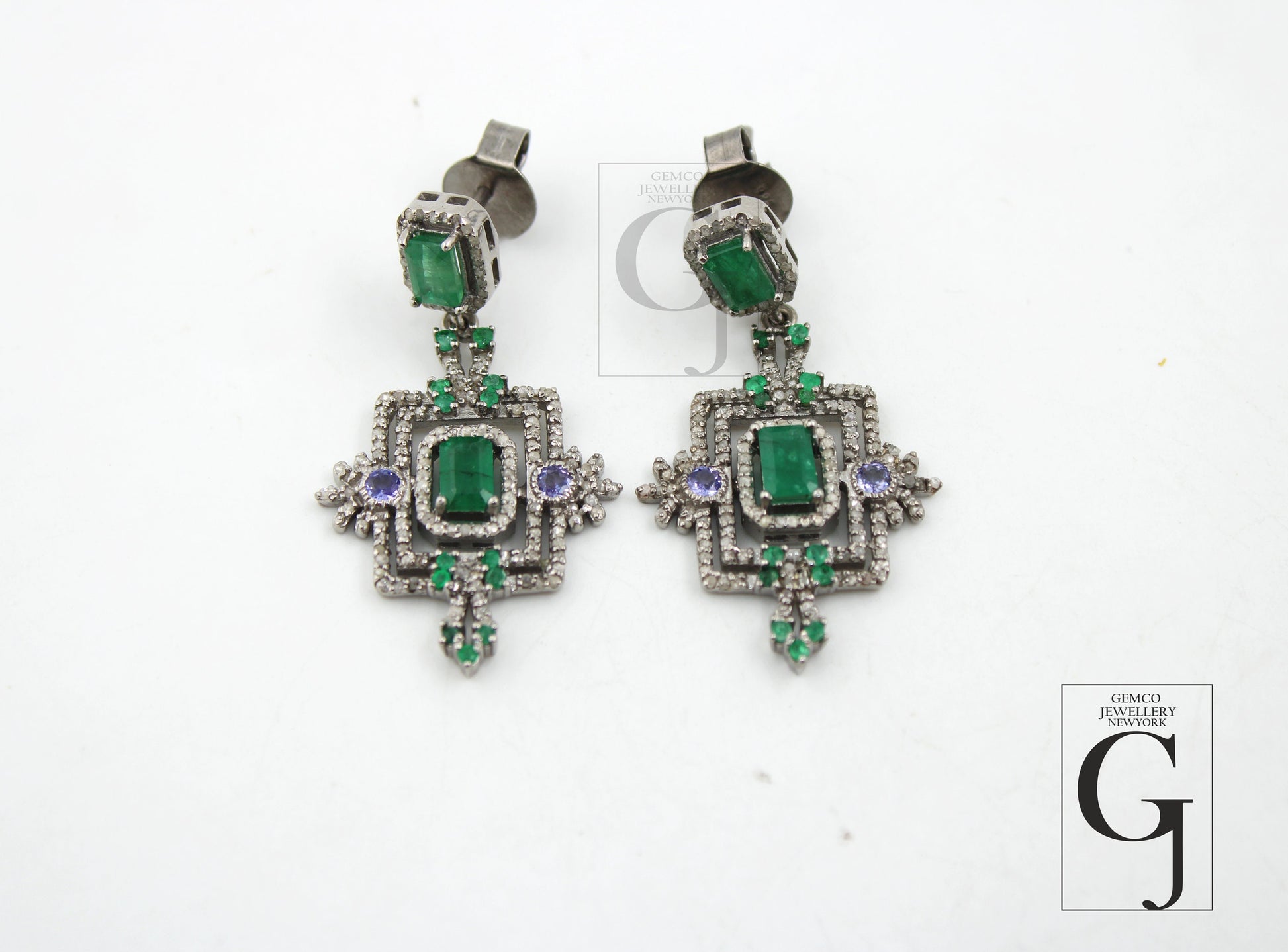 Beautiful Designer Emerald Earring Rosecut Pave Diamond Earrings 925 Sterling Silver Handmade Diamond Earring Schendlier Earring