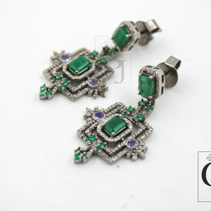 Beautiful Designer Emerald Earring Rosecut Pave Diamond Earrings 925 Sterling Silver Handmade Diamond Earring Schendlier Earring