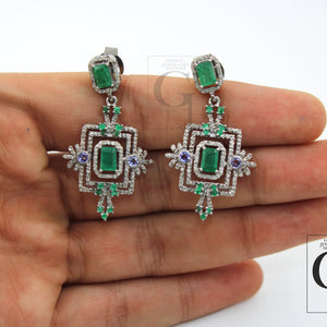 Beautiful Designer Emerald Earring Rosecut Pave Diamond Earrings 925 Sterling Silver Handmade Diamond Earring Schendlier Earring